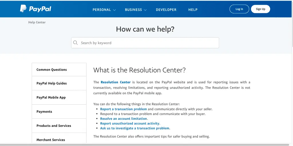 Paypal account resolution center