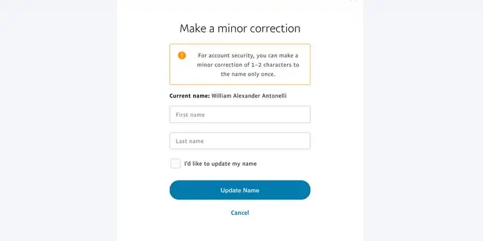making a minor correction on Paypal