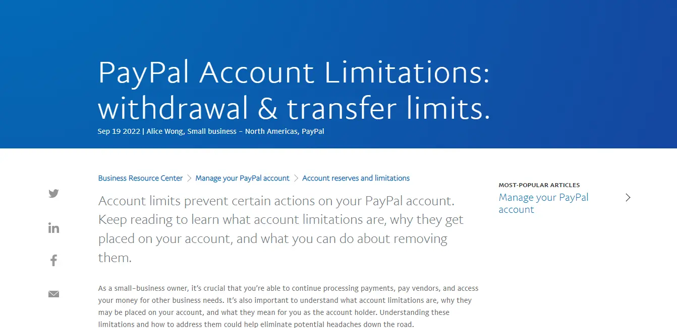 Paypal Account Limitations